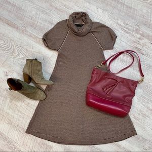 BCBGMAXAZRIA Short Slve Funnel Neck Sweater Dress